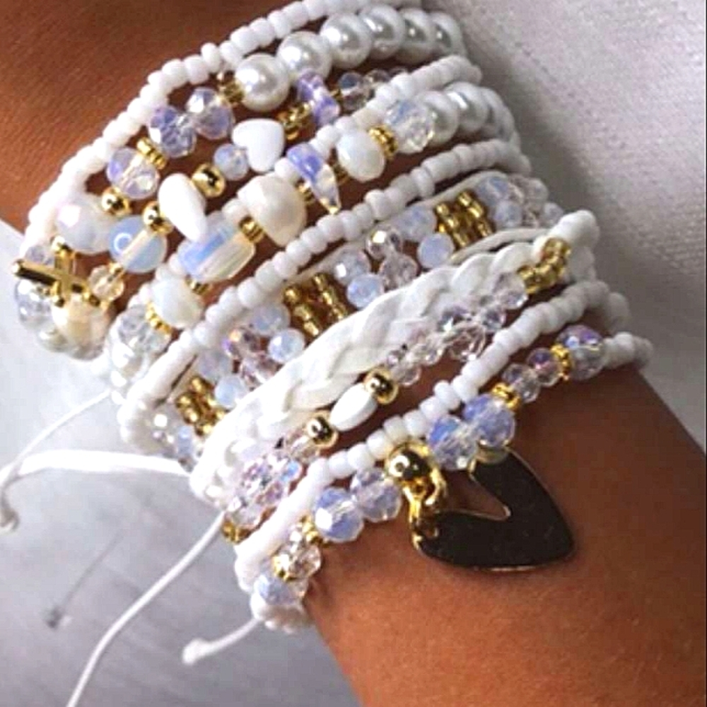 White stackable bracelets